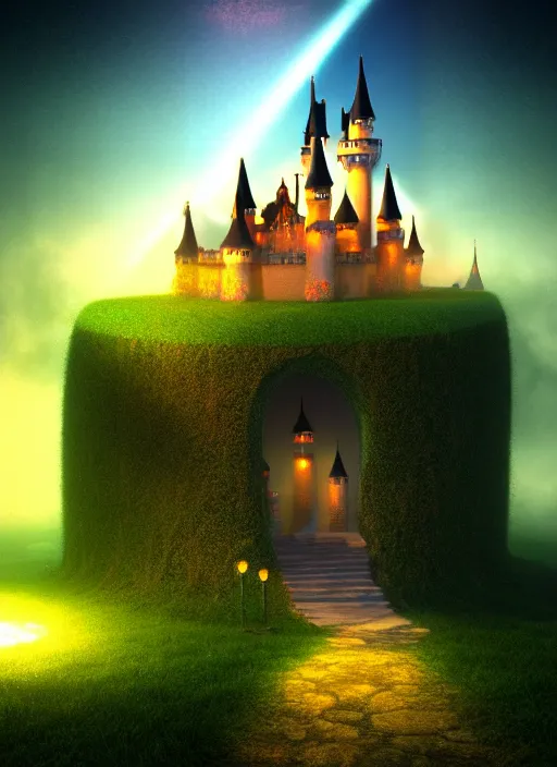 Prompt: deep is my heart the magical castle thunderous dreams explore infinity, hyper realism volumetric lighting