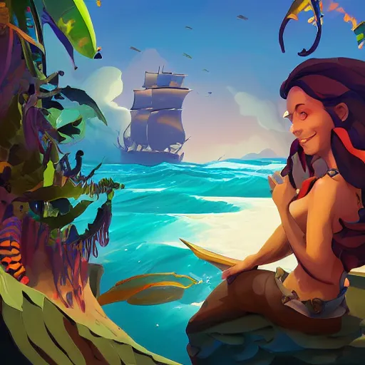 Image similar to painting mermaid treasure on sea of thieves game avatar hero smooth face median photoshop filter cutout vector, behance hd by jesper ejsing, by rhads, makoto shinkai and lois van baarle, ilya kuvshinov, rossdraws global illumination