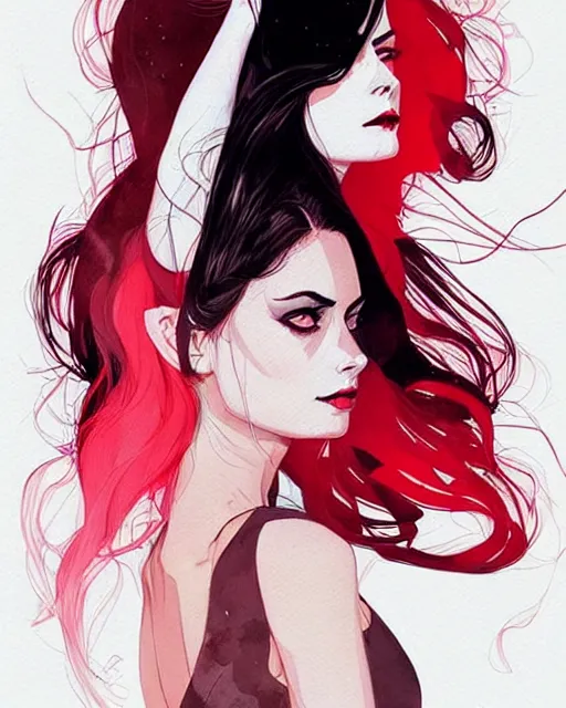 Prompt: style of conrad roset, artgerm : : gorgeous willa holland : : evil witch, swirling black magic : : symmetrical face, symmetrical eyes : : full body pose : : gorgeous black hair : : magic lighting, low spacial lighting : :