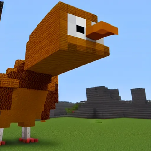 Image similar to a giant chicken in minecraft.