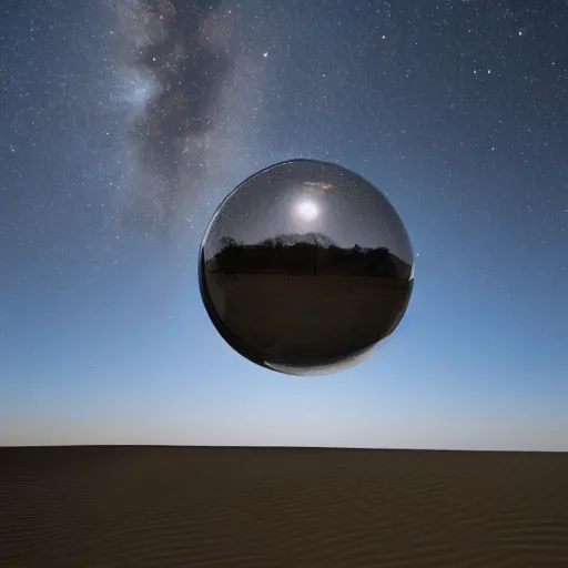 Prompt: a huge transparent sphere in a desert