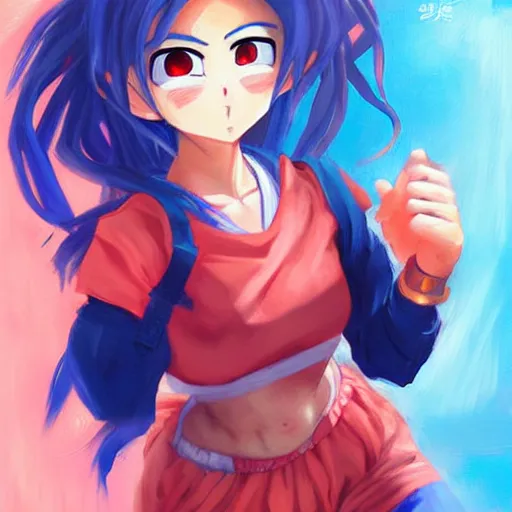 Prompt: kawaii female version of goku, painting by WLOP