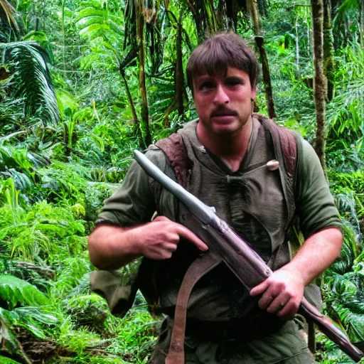 Image similar to bert as rambo in the amazon rainforest