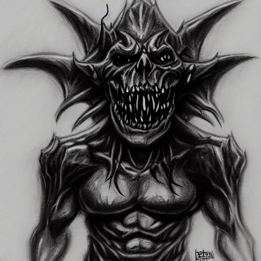 Prompt: deathmetal goblin heavy charcoal sketch, trending on artstation