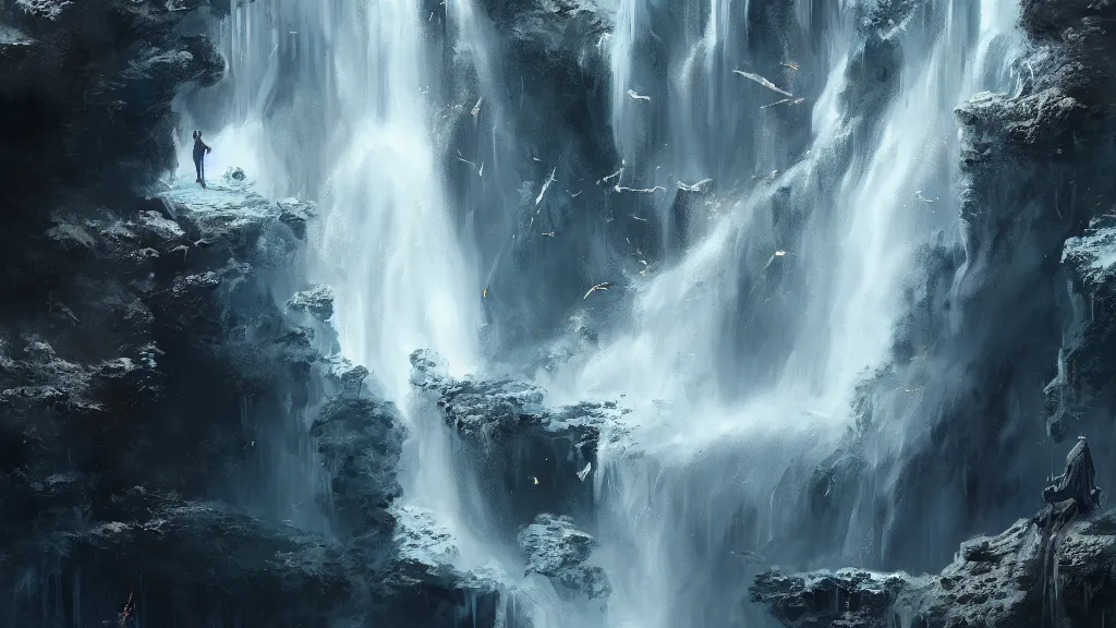 Prompt: a flying ghost!!! in a waterfall, close up, hyperdetailed, artstation, cgsociety, 8k