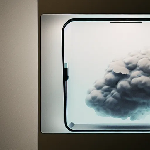 Prompt: cloud in a fish - tank in front of a window, hyper realistic, octane render