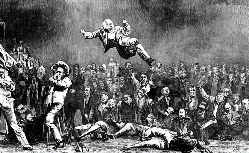 Image similar to Karl Marx as WWE wrestler suplexing Friedrich Nietsche on a WWE ring and the crowd goes crazy