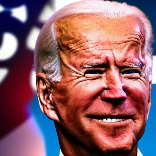 Image similar to zoomed out photo of joe biden with red eyes staring through a window in the middle of the night, horror dark setting