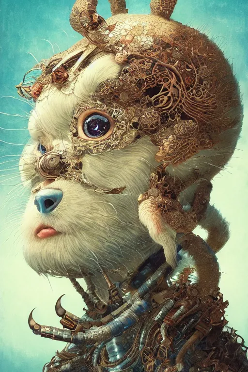 Image similar to a portrait of a japanese machine animal illustrated by miyazaki by karol bak, james jean, tom bagshaw, rococo, sharp focus, trending on artstation, cinematic lighting, hyper realism, octane render, 8 k, hyper detailed, vivid, ultra detailed, highly detailed