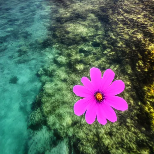 Image similar to photo 1 2 mm wide angle, flower in the sea