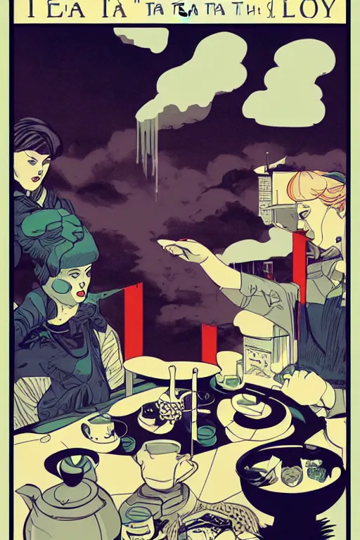 Image similar to a tea party in the clouds, graphic novel, high contrast, by lauri greasley