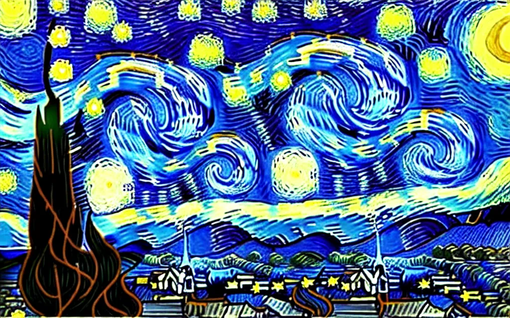 Image similar to the starry night with star wars starfighters high detailed by van gogh