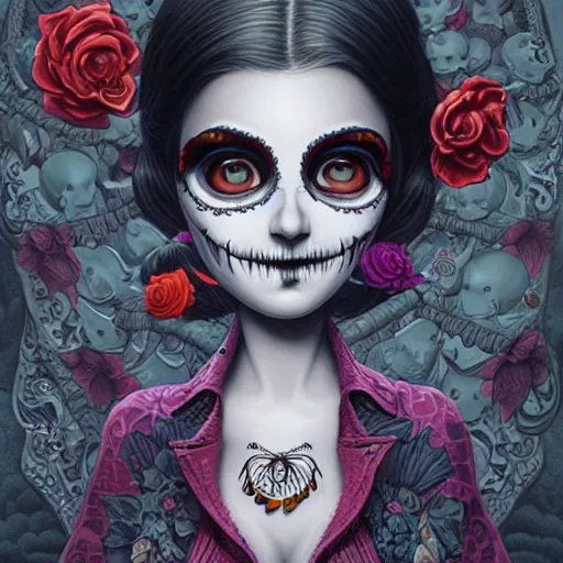 Image similar to Lofi portrait Pixar style by Joe Fenton and Stanley Artgerm, dio de los muertos, Tom Bagshaw and Tim Burton