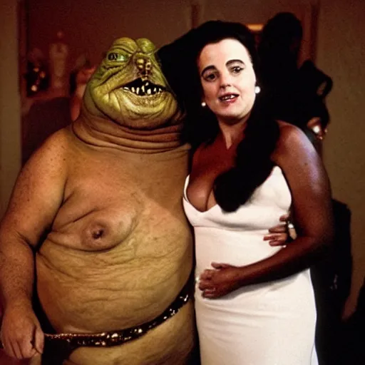 Prompt: jabba the hutt and jerry seinfeld ’ s wedding day