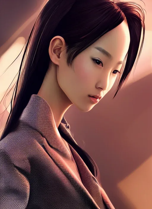 Image similar to portrait of angelababy, futuristic hong kong police uniform girl absurdly beautyfull, au naturel, hyper detailed, digital art, trending in artstation, cinematic lighting, studio quality, smooth render, unreal engine 5 rendered, octane rendered, art style by klimt and nixeu and ian sprigger and wlop and krenz cushart