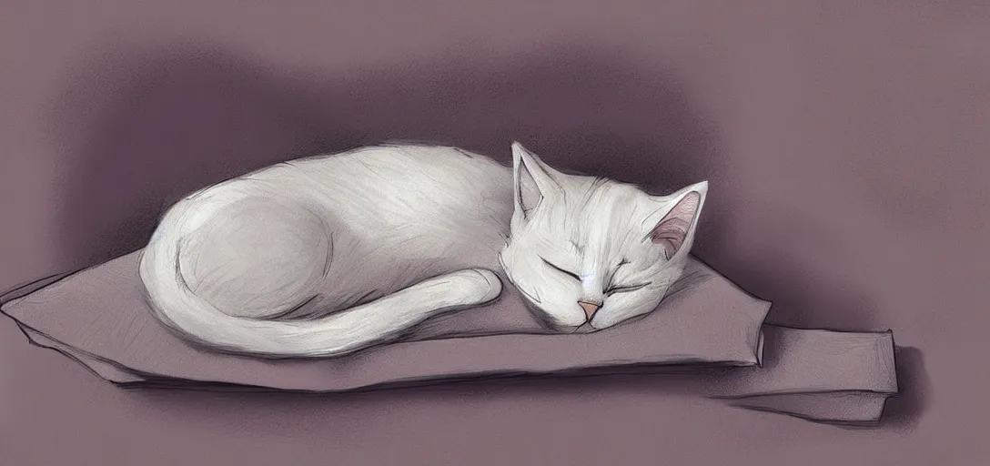 Prompt: cat sleeping in bed, digital art