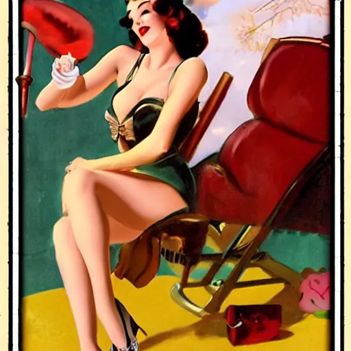 Image similar to a gacha live character in the style of gil elvgren,