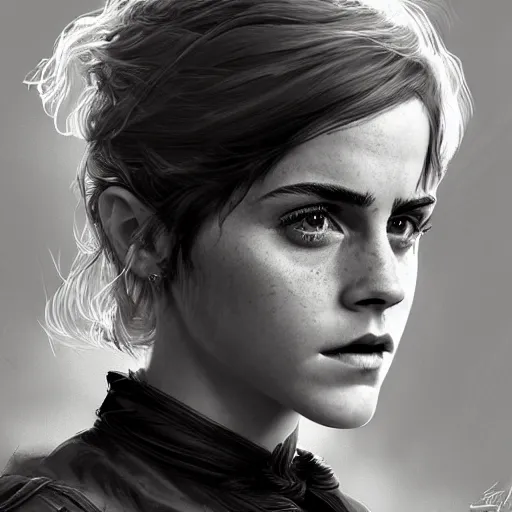 Prompt: 80 years old Emma Watson, portrait by Cedric Peyravernay, highly detailed, excellent composition, cinematic concept art, dramatic lighting, trending on ArtStation