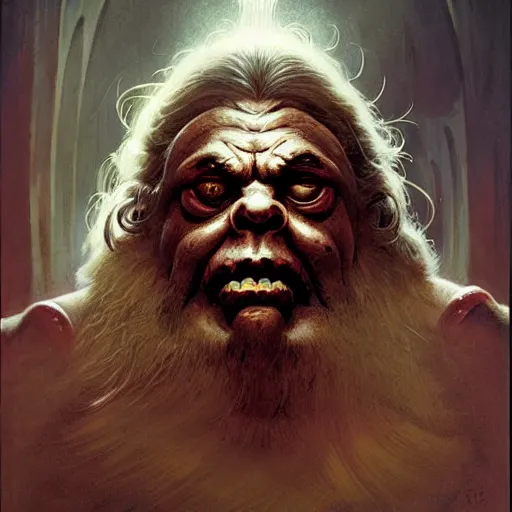 Image similar to head and shoulders portrait of a bloated blind dwarf with red glowing eyesockefs, d & d, fantasy, greg rutkowski, frank frazetta, alexandre chaudret, boris vallejo, michael whelan, miro petrov, hr giger, magali villeneuve, donato giancola