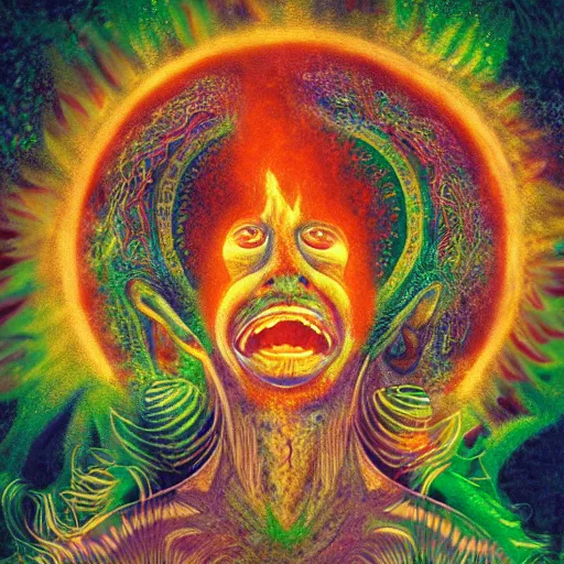 Image similar to The Ayahuasca Spirit , erupting from within