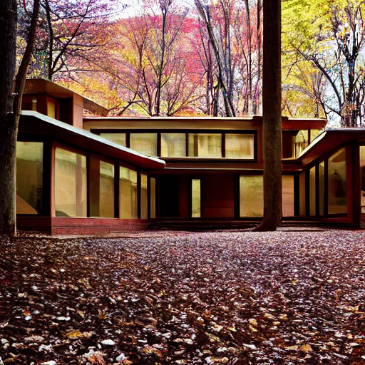 Image similar to house designed by frank lloyd wright, forest