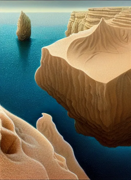 Prompt: A hyper-detailed 3d render like a Oil painting of the Aquatic Cliffs of the Great Sand Sea, surrealism!!!!! surreal concept art, lifelike, photorealistic, digital painting, aesthetic, smooth, sharp focus, Artstation HD, by Greg Rutkowski, Chris Tulloch McCabe, Valentina Remenar and Asher Duran,