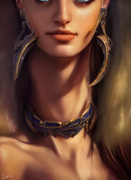 Prompt: Beautiful Arab girl, blue eyes, leather, portrait, fantasy, medieval, vivid colors, elegant, concept art, sharp focus, beautiful face, digital art, Hyper-realistic, 4K, Unreal Engine, Highly Detailed, HD, Dramatic Lighting by Brom, trending on Artstation