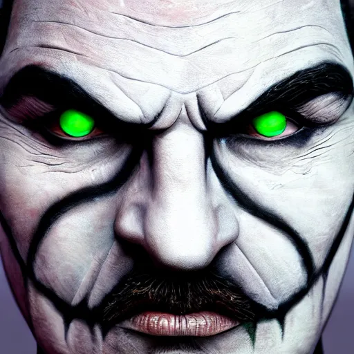 Prompt: Luigi in real life with joker makeup, realistic, very realistic, hyperrealistic, highly detailed, very detailed, extremely detailed, detailed, digital art, oil painting, trending on artstation, headshot and bodyshot, detailed face, very detailed face, extremely detailed face, HD Quality, 8k resolution