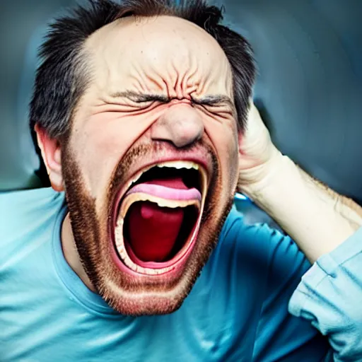 Prompt: photograph of a man screaming