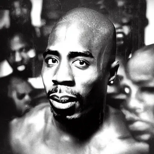 Image similar to a photo of 2 pac if he had white skin color and blew up the rap industry.