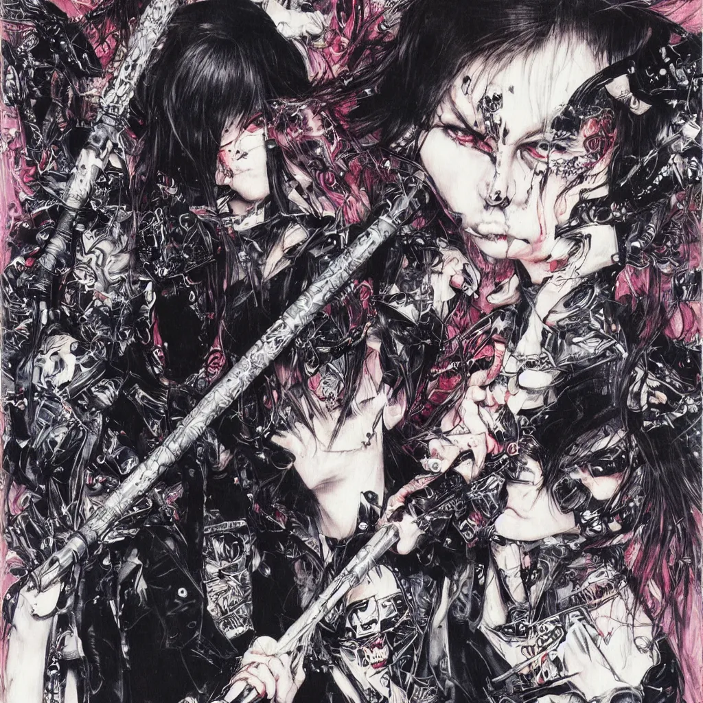 Prompt: punk girl with a spiked baseball bat by ayami kojima