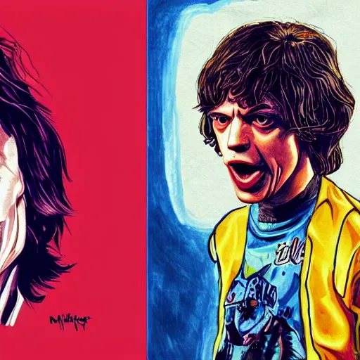 Image similar to Mick Jagger illustrated in the style of Stranger Things cover art