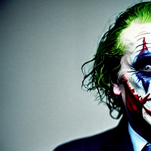 Prompt: uhd photorealisitc candid photo of boris johnson as the joker. correct makeup. correct face, accurate face. photo by annie leibowitz and steve mccurry