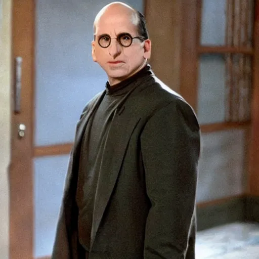 Image similar to Steve Carell playing Voldemort in Harry Potter