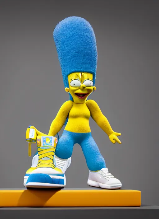 Image similar to hyperrealistic and heavy detailed product photo jordan shoe of marge simpson, in front of white back drop, whole shoe is in picture, leica sl 2 5 0 mm, vivid color, high quality, high textured, real life,