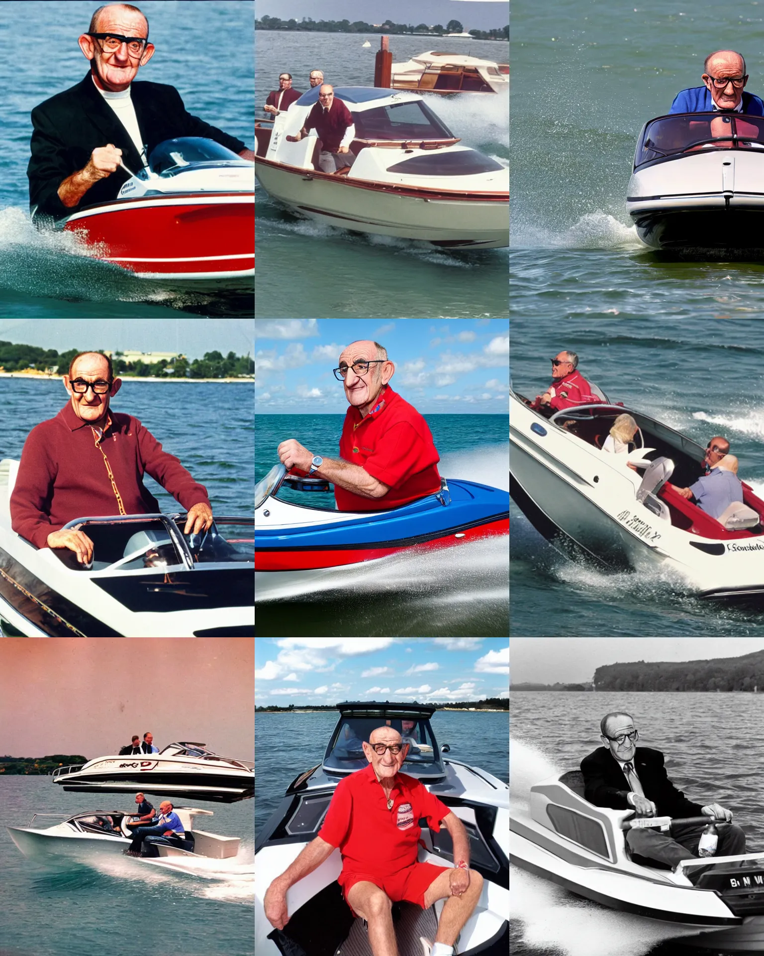 Prompt: jim bowen driving a speedboat