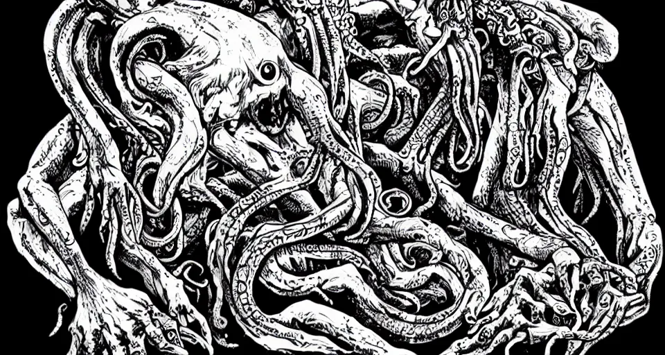 Image similar to cthulhu lovecraftian horror cinematic, in the style of junji ito, incredibly detailed, lineart, manga