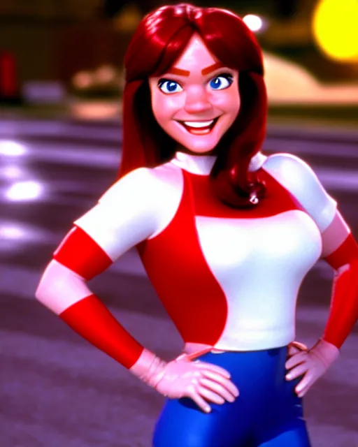 Image similar to wendy's mascot wendy thomas, movie still, from the movie speed racer, 8 k, realistic