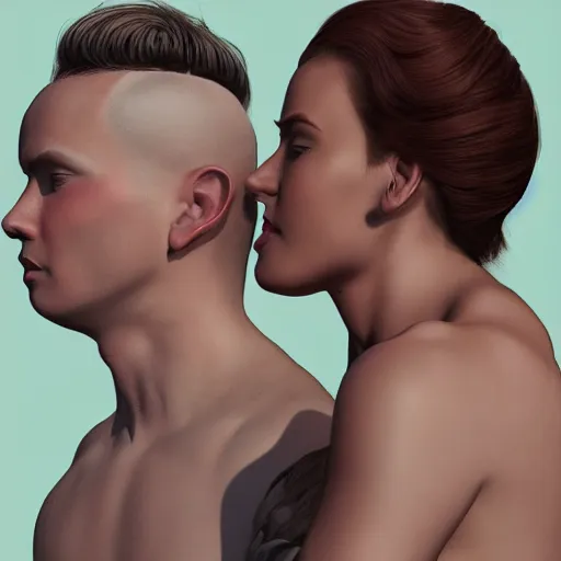 Image similar to man and woman in pose of couple vol 2 photo reference pack for artists, spirit hugs, gold trim, atmoshperic, elegant, sharp focus, huge lips, poses by satine zillah, environment by hw 6 5 2 3, art by ilya ozornin, artstation, intricate details, concept art