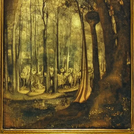 Prompt: a beautiful forest made of ivory and gold, daguerreotype by pontormo, by gustave moreau, by Bosch, art noveau, highly detailed, strong lights, liminal, eerie, Bright pastel colors