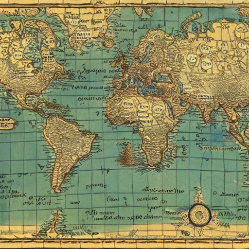 Image similar to the map that shows the way to paradise, ancient lost cartography, illustrated borders and margines