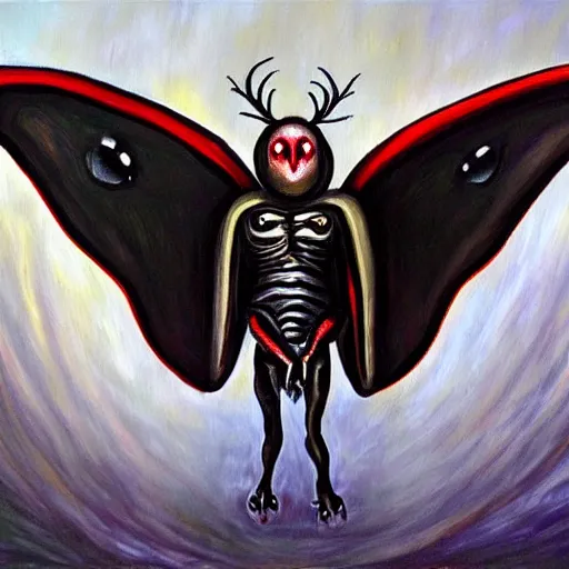 Prompt: painting of the mothman in the style of clive barker