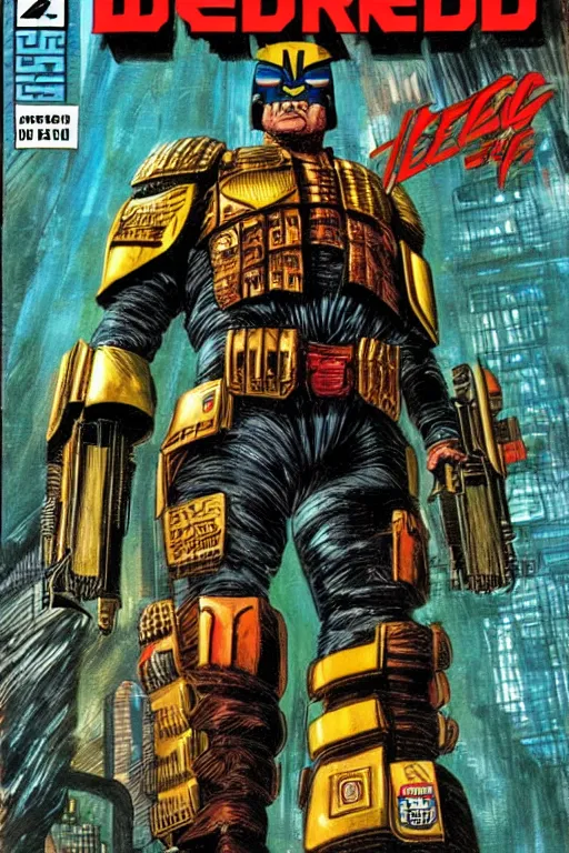 Image similar to 2000ad comic book cover, Judge Dredd, megacity one