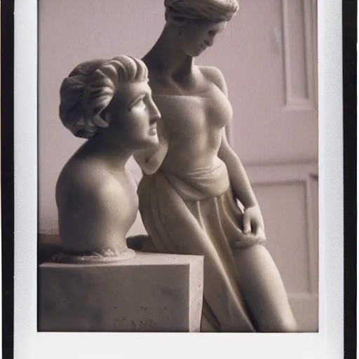 Image similar to Polaroid photo of fragmented greek sculpture of Disney's Elsa