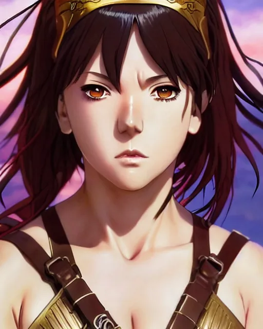 Image similar to Anime as Xena-warrior-queen girl cute-fine-face, brown-red-hair pretty face, realistic shaded Perfect face, fine details. Anime. realistic shaded lighting by Ilya Kuvshinov katsuhiro otomo ghost-in-the-shell, magali villeneuve, artgerm, rutkowski, WLOP Jeremy Lipkin and Giuseppe Dangelico Pino and Michael Garmash and Rob Rey