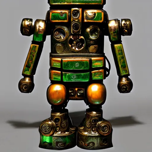 Prompt: steampunk robot, Korean jade carving