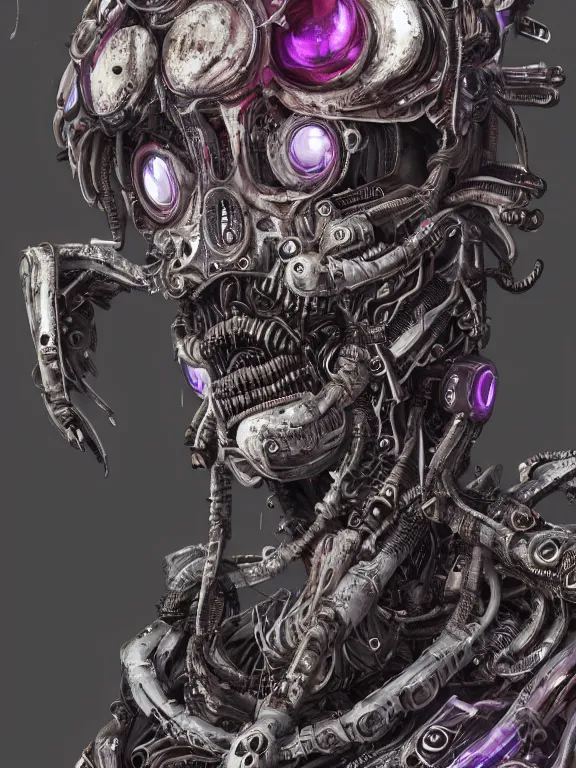 Image similar to portrait art of 8k ultra realistic undead eldritch horror ghost in the shell , detailed intricate ornate armour,decaying, cybernetic, full of colour, cinematic lighting, battered, trending on artstation, 4k, hyperrealistic, focused, extreme details,unreal engine 5, cinematic, masterpiece, art by ayami kojima, giger