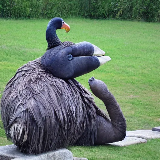 Prompt: a giant dodo sitting on a throne