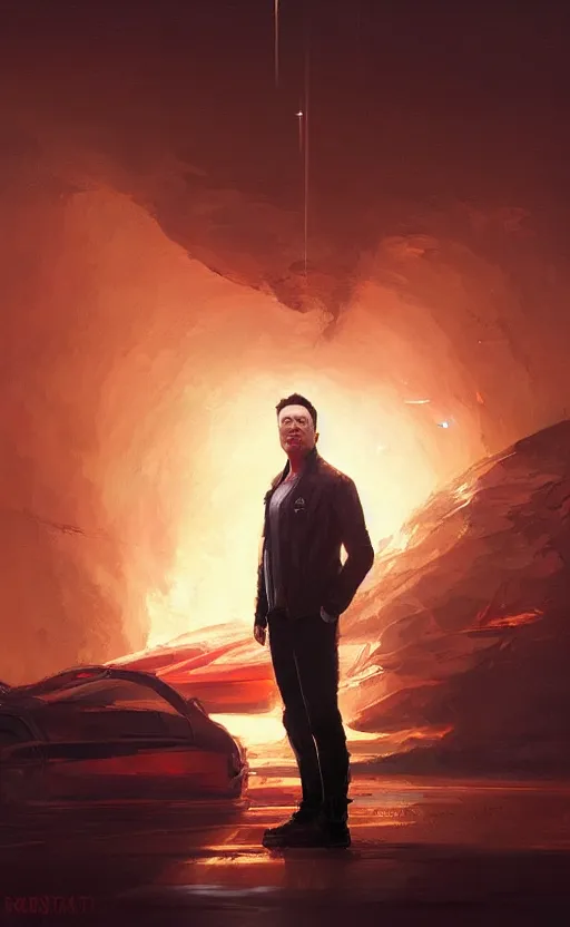 Prompt: Elon Musk, long shadow, warm colors, by Greg Rutkowski, artstation