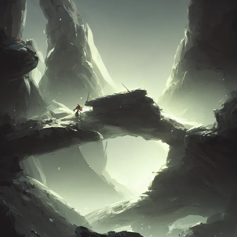 Image similar to Excalibur stuck in rocks, concept art in the style of Diego Gisbert Llorens, dramatic lighting, highly stylized, trending on artstation, high-quality wallpaper, desktopography